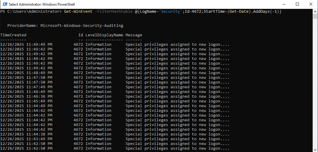 Administrative logon activity audit